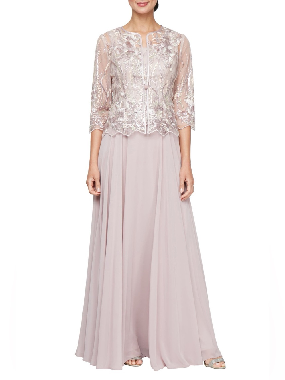 Sequin Embroidered Lace Mock Two-Piece Gown with Jacket